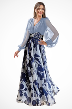 Women's Floral Print Maxi Dress | Fitted Bodice Balloon Sleeves 7