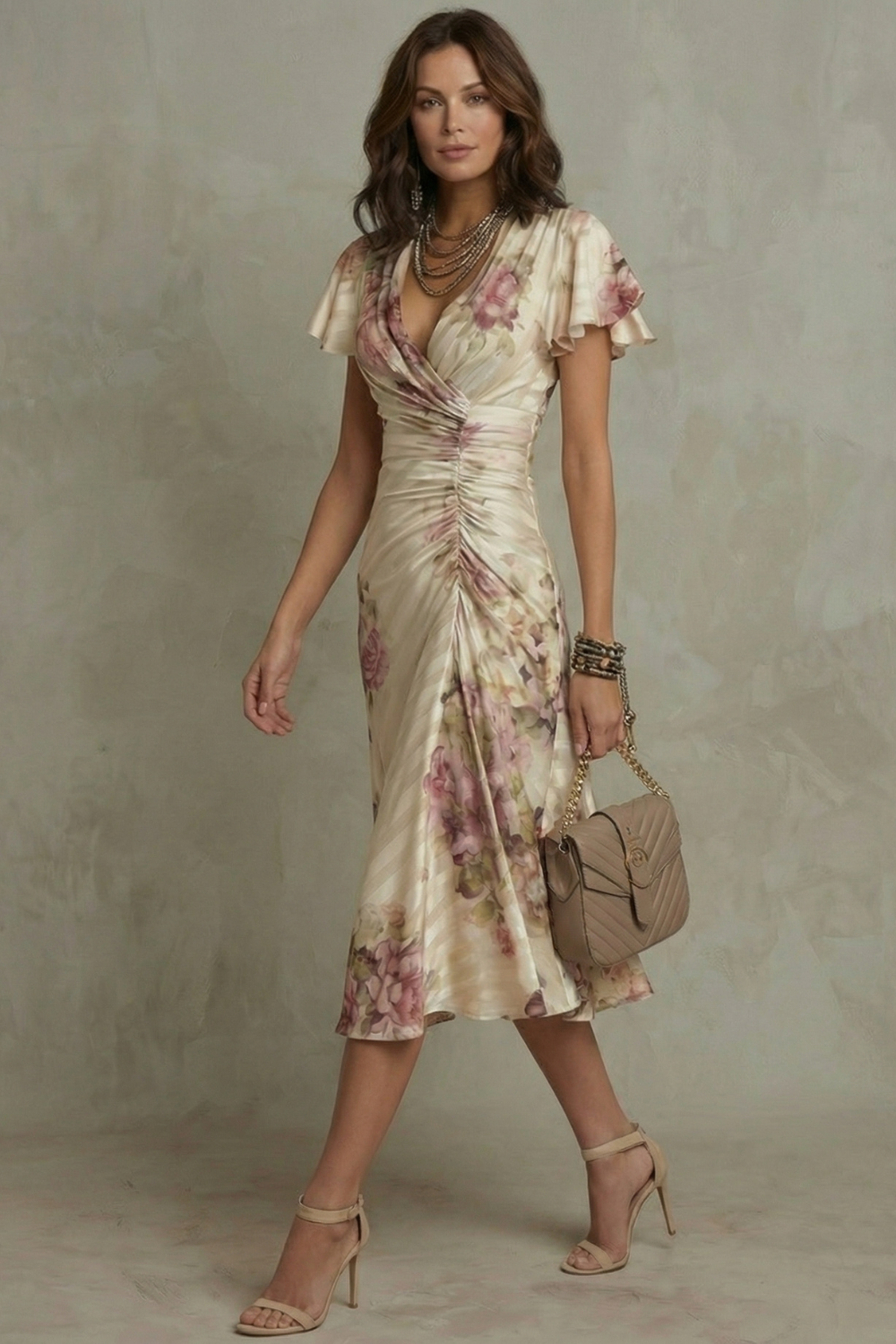 Women's Floral Satin Midi Dress | Elegant A-Line Summer Cocktail Dress 2