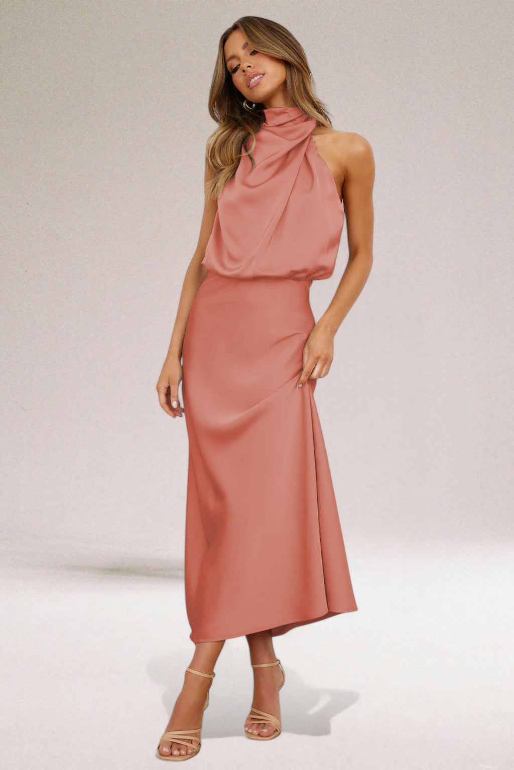 Women's Flowing Chiffon Maxi Dress | Elegant Halter Neck Summer Gown 2