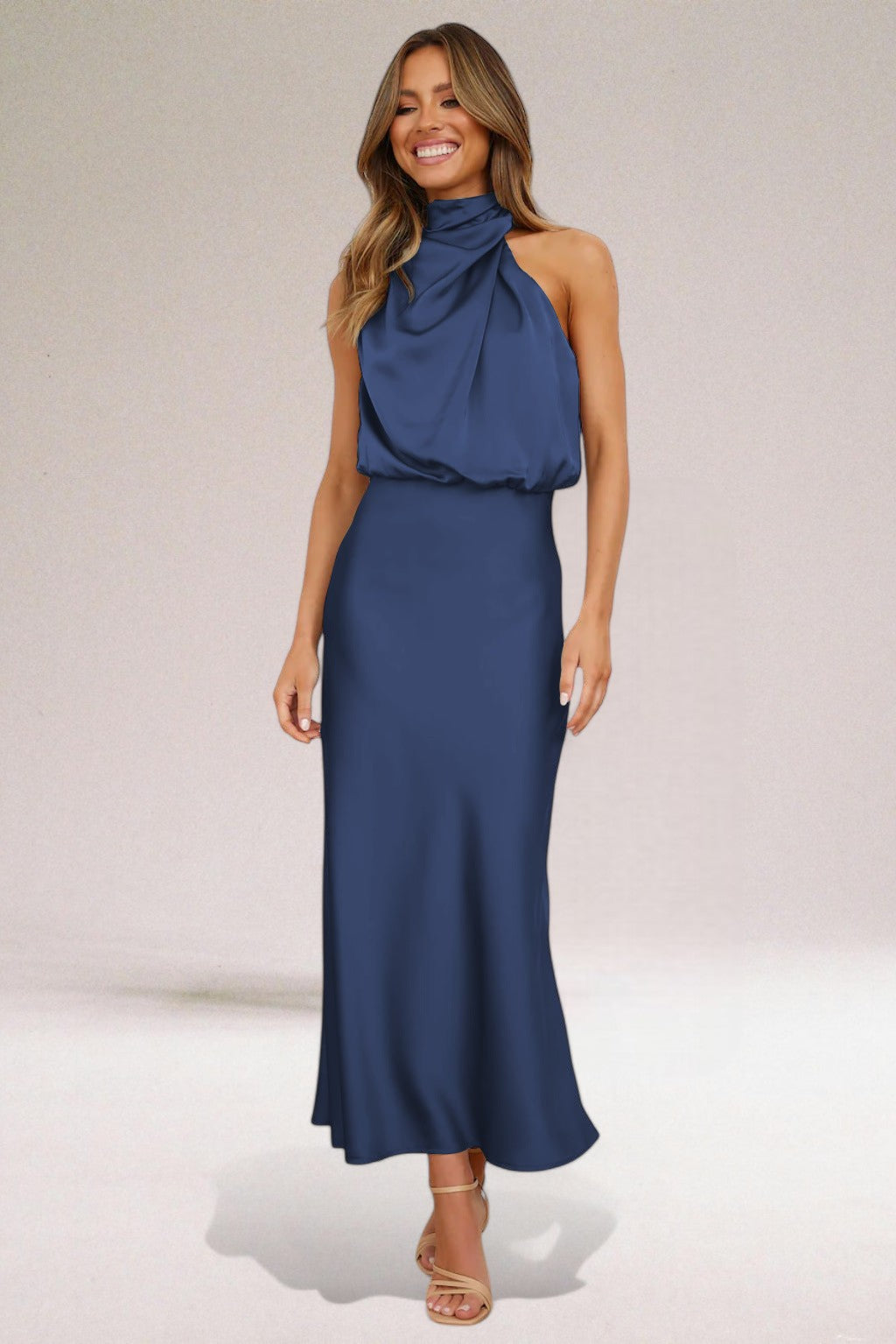 Women's Flowing Chiffon Maxi Dress | Elegant Halter Neck Summer Gown 3