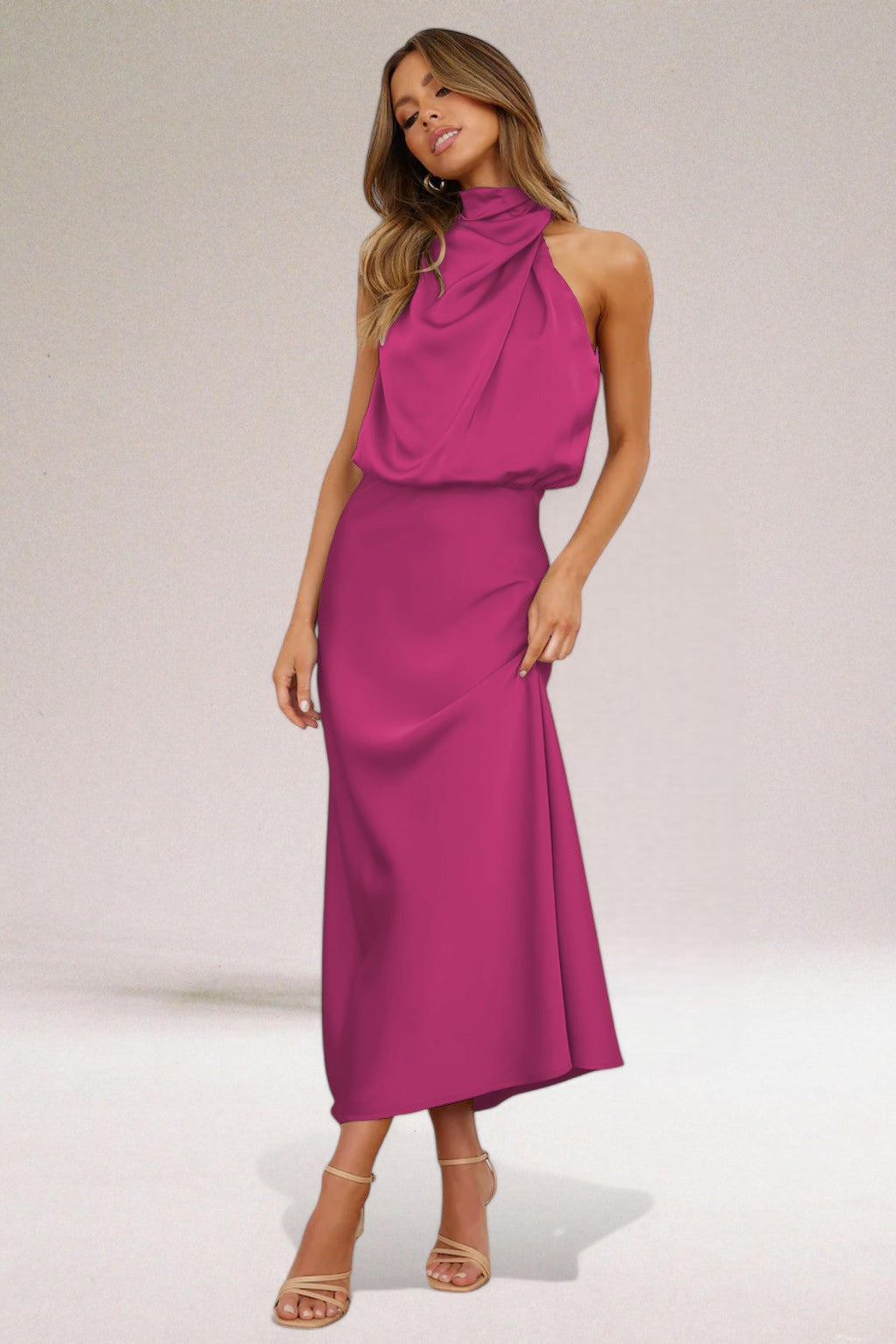 Women's Flowing Chiffon Maxi Dress | Elegant Halter Neck Summer Gown 4