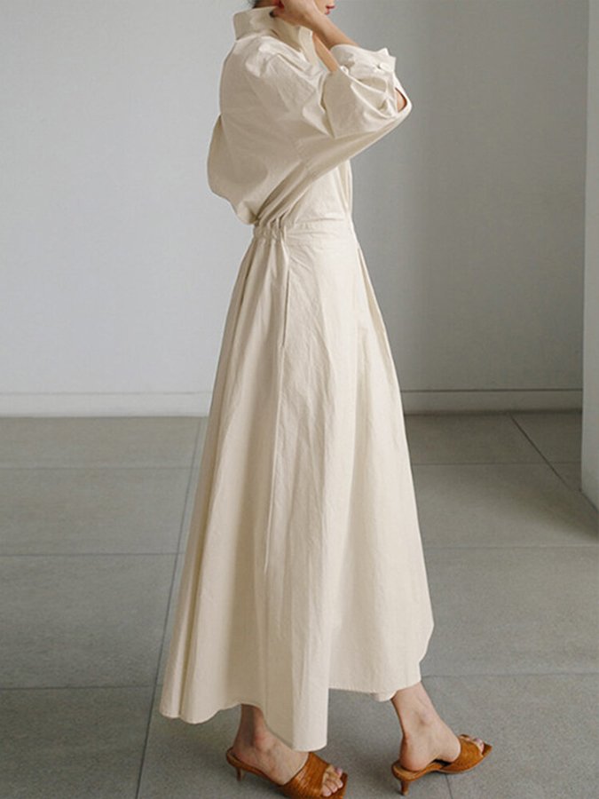 Women's Flowing Cotton Summer Dress | Elegant Collared Shirt Style with Self-Tie Belt 2