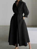 Women's Flowing Cotton Summer Dress | Elegant Collared Shirt Style with Self-Tie Belt 3