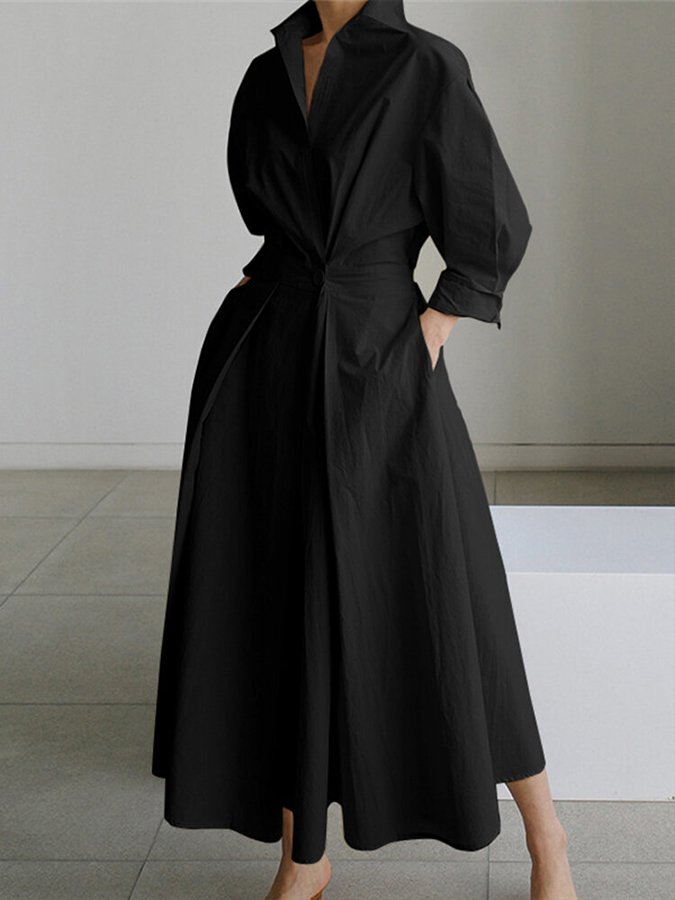 Women's Flowing Cotton Summer Dress | Elegant Collared Shirt Style with Self-Tie Belt 3