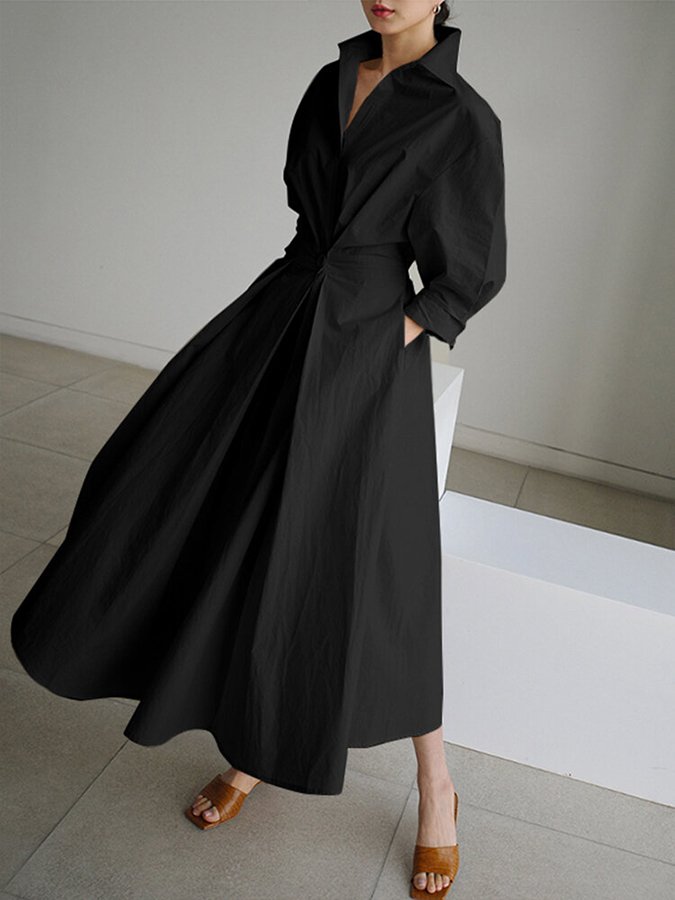 Women's Flowing Cotton Summer Dress | Elegant Collared Shirt Style with Self-Tie Belt 4