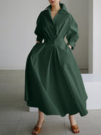 Women's Flowing Cotton Summer Dress | Elegant Collared Shirt Style with Self-Tie Belt 6