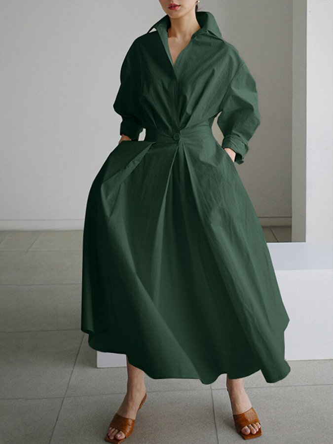 Women's Flowing Cotton Summer Dress | Elegant Collared Shirt Style with Self-Tie Belt 6