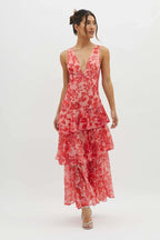 Women's Flowing Fabric Maxi Dress | Graceful V-Neck Tiered Summer Dress 5