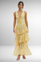 Women's Flowing Fabric Maxi Dress | Graceful V-Neck Tiered Summer Dress 8