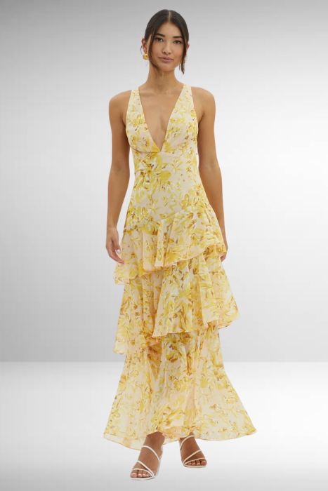 Women's Flowing Fabric Maxi Dress | Graceful V-Neck Tiered Summer Dress 8