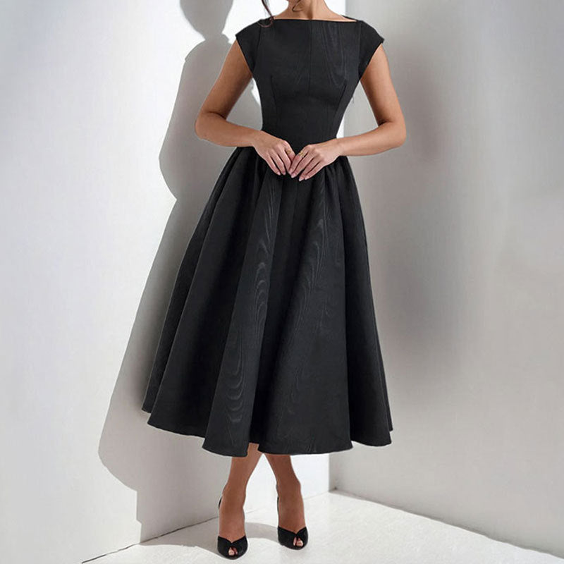 Women's Flowing Polyester Midi Dress | Elegant Cap Sleeve Fit and Flare Summer Dress 1