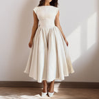 Women's Flowing Polyester Midi Dress | Elegant Cap Sleeve Fit and Flare Summer Dress 2