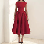 Women's Flowing Polyester Midi Dress | Elegant Cap Sleeve Fit and Flare Summer Dress 3