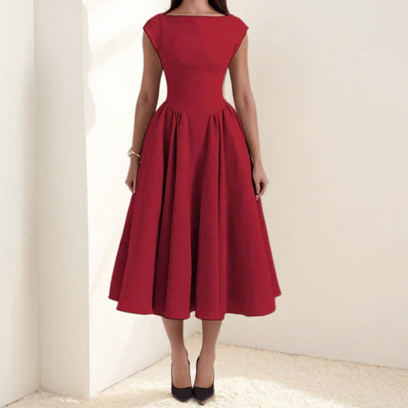 Women's Flowing Polyester Midi Dress | Elegant Cap Sleeve Fit and Flare Summer Dress 3