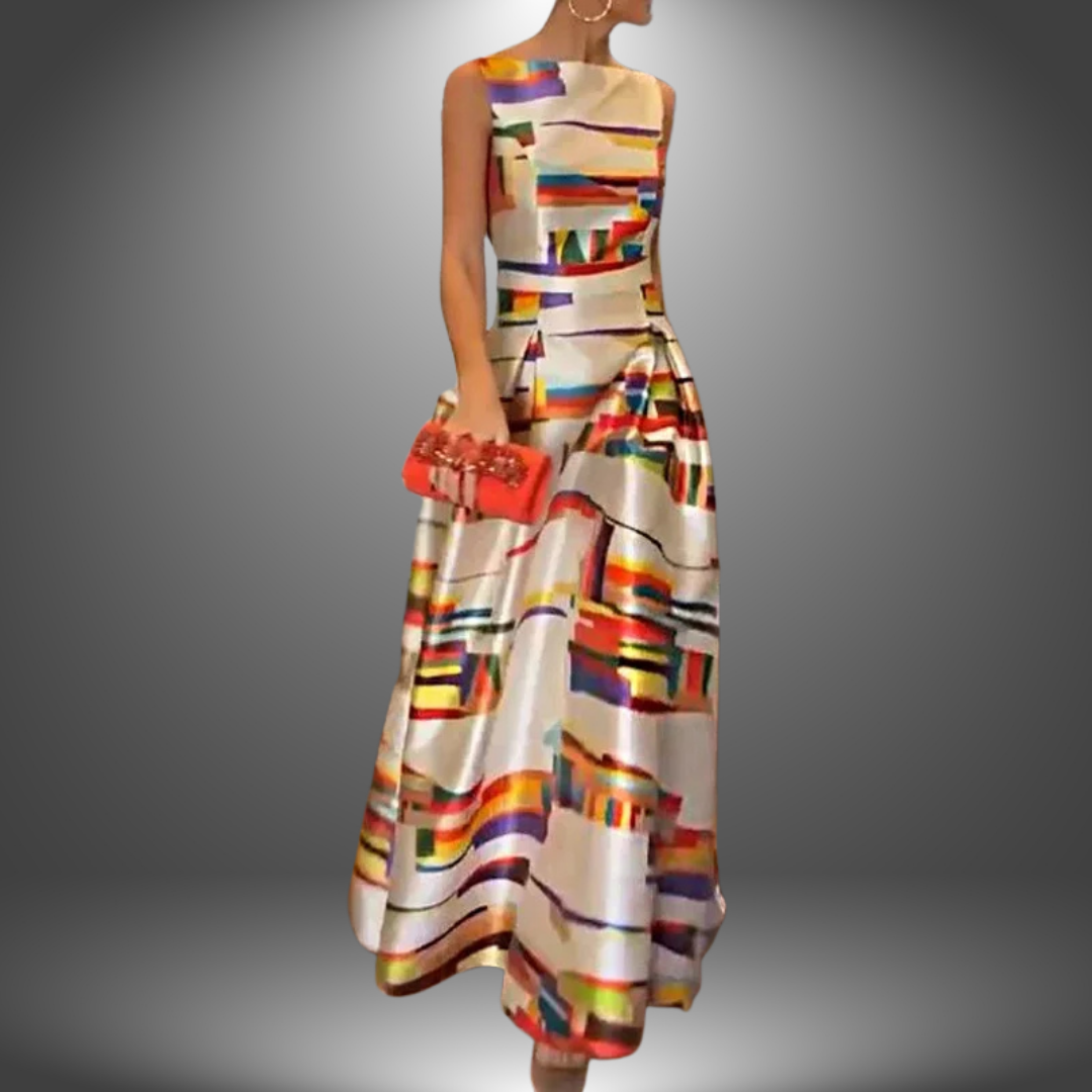 Women's Geometric Print Maxi Dress | Flowing Sleeveless Summer Style 0