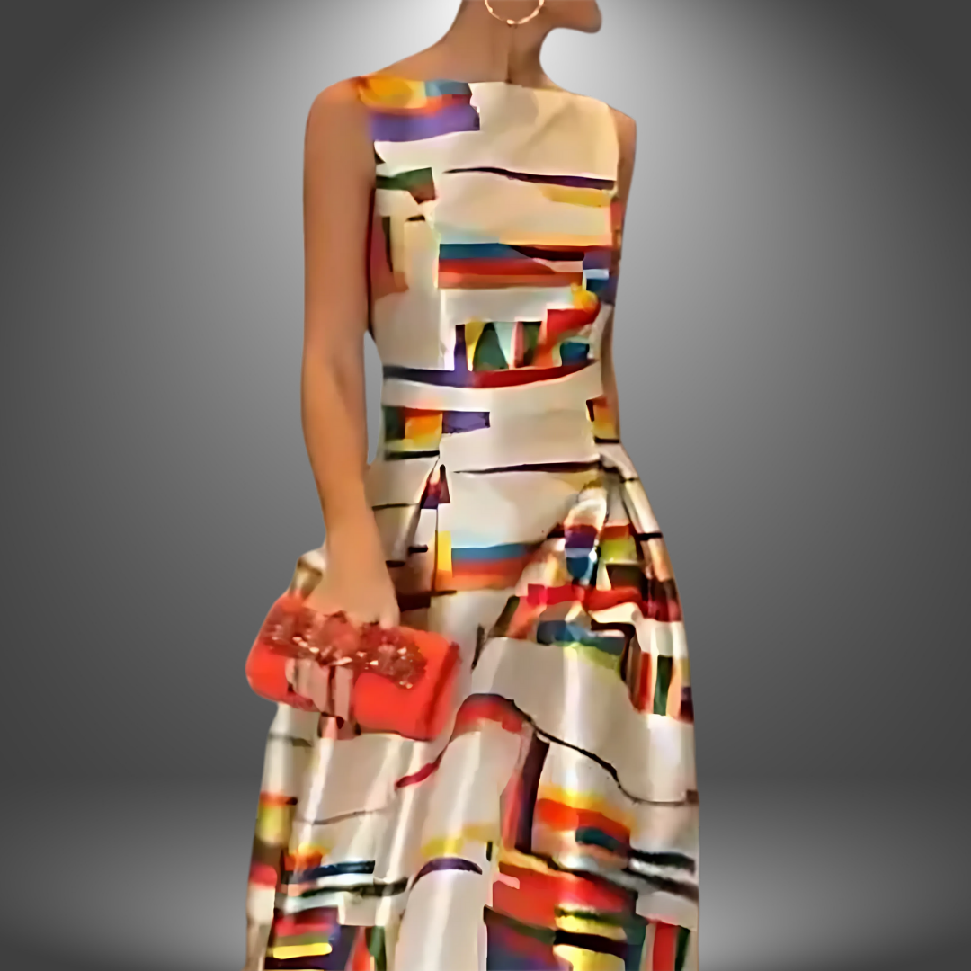 Women's Geometric Print Maxi Dress | Flowing Sleeveless Summer Style 1