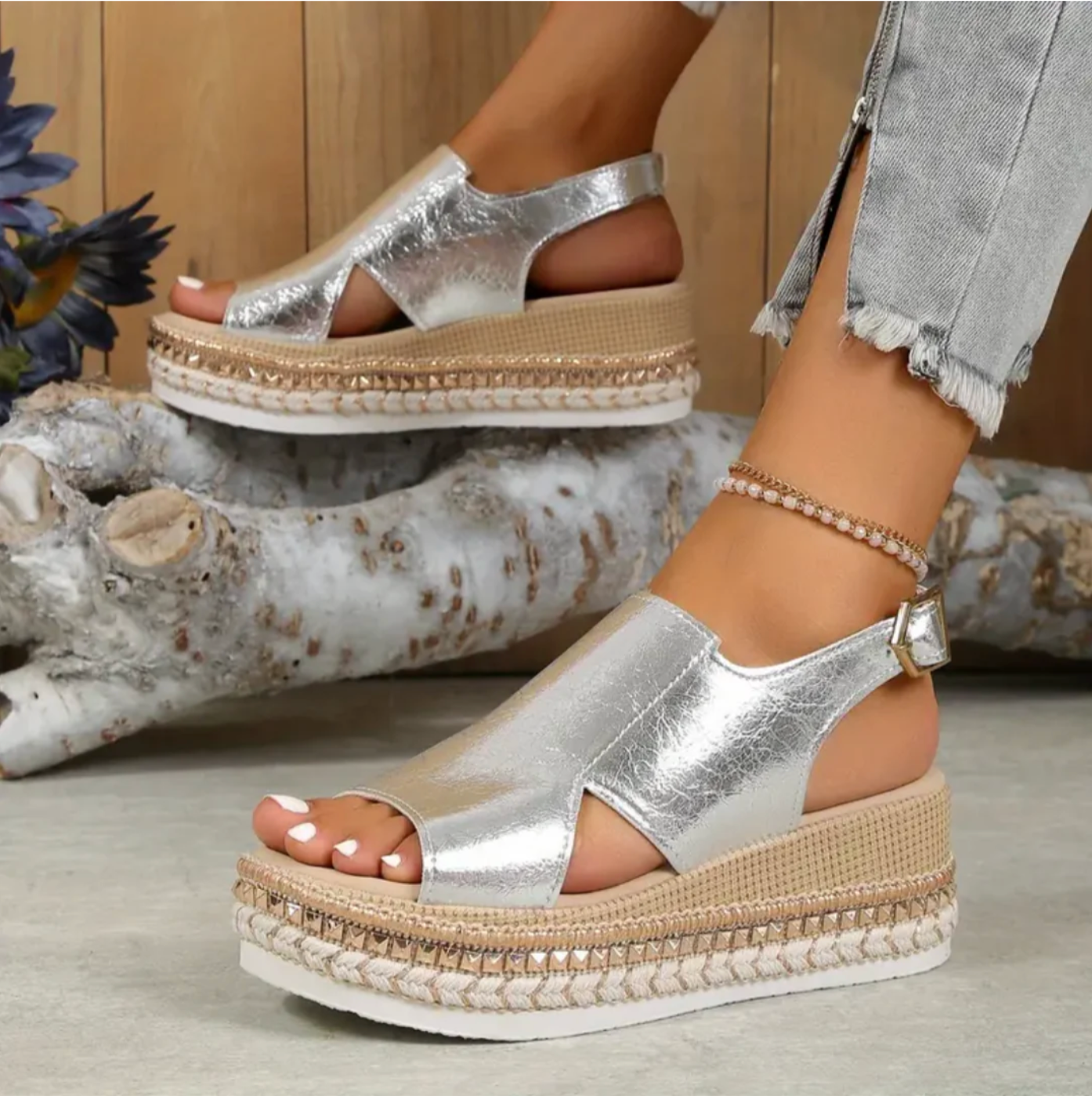 Womens Glossy Crocodile Embossed Wedge Sandals | Elegant Black Wedge Heels 3