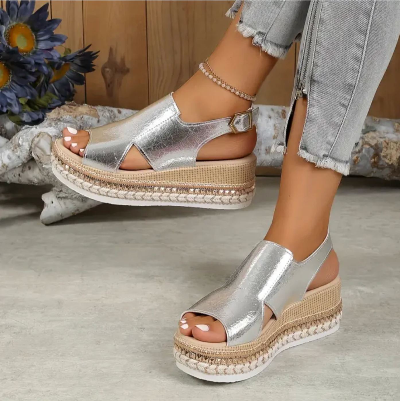 Womens Glossy Crocodile Embossed Wedge Sandals | Elegant Black Wedge Heels 4