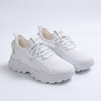 Womens Knit Fabric Lace-Up Sneakers | Comfortable Low Top White Walking Shoes 1
