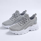 Womens Knit Fabric Lace-Up Sneakers | Comfortable Low Top White Walking Shoes 12