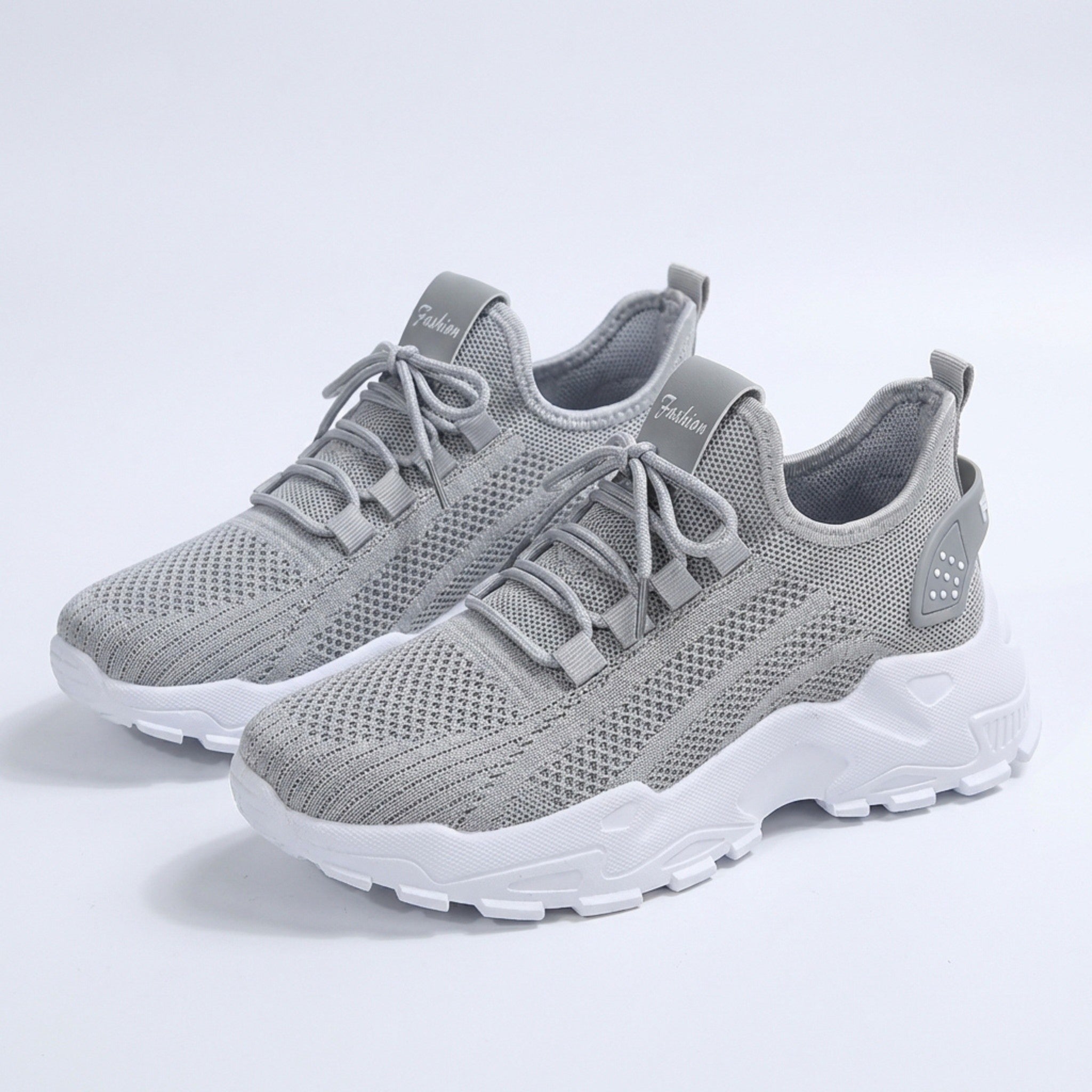 Womens Knit Fabric Lace-Up Sneakers | Comfortable Low Top White Walking Shoes 12
