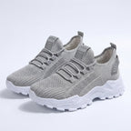 Womens Knit Fabric Lace-Up Sneakers | Comfortable Low Top White Walking Shoes 6