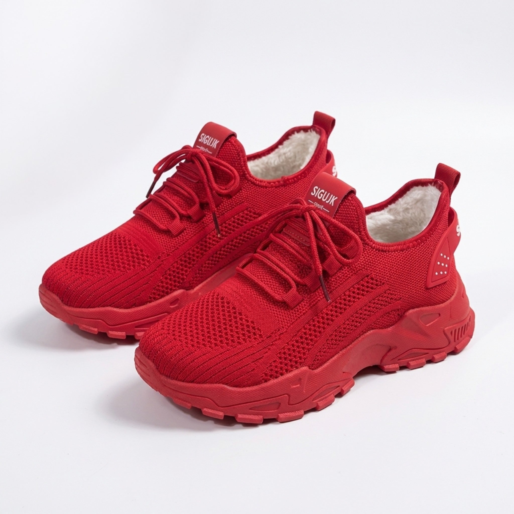 Womens Knit Fabric Lace-Up Sneakers | Comfortable Low Top White Walking Shoes 7