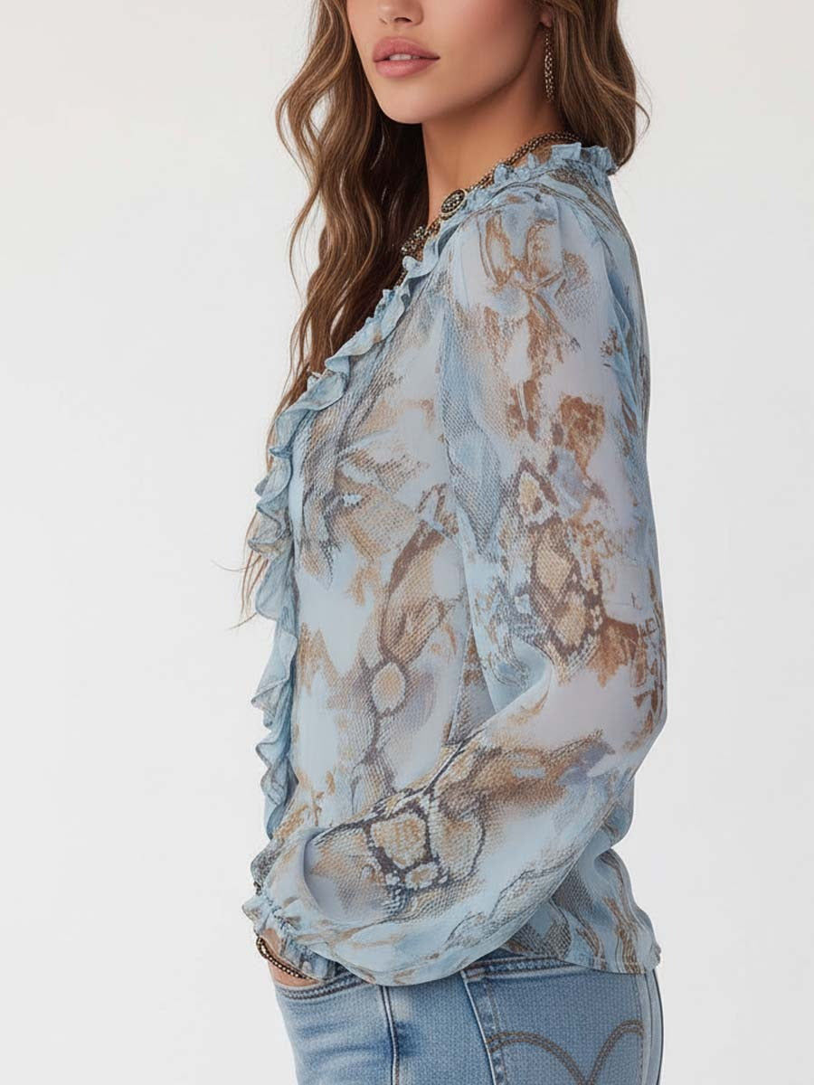 Women's Lightweight Chiffon Blouse | Elegant Ruffled Long Sleeve Summer Top 7