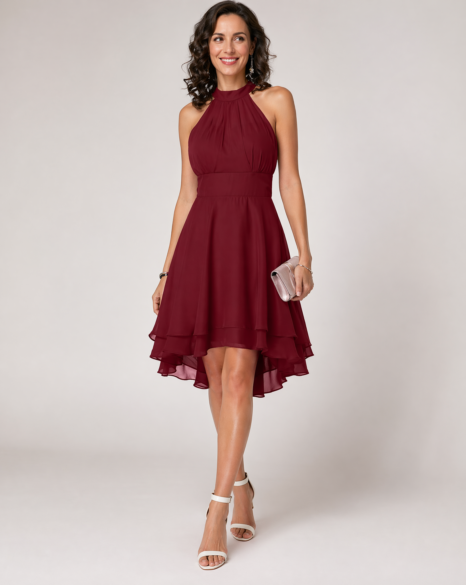 Women's Lightweight Chiffon Halter Midi Dress | Romantic Tiered Summer Gown 1