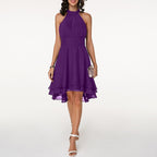 Women's Lightweight Chiffon Halter Midi Dress | Romantic Tiered Summer Gown 14