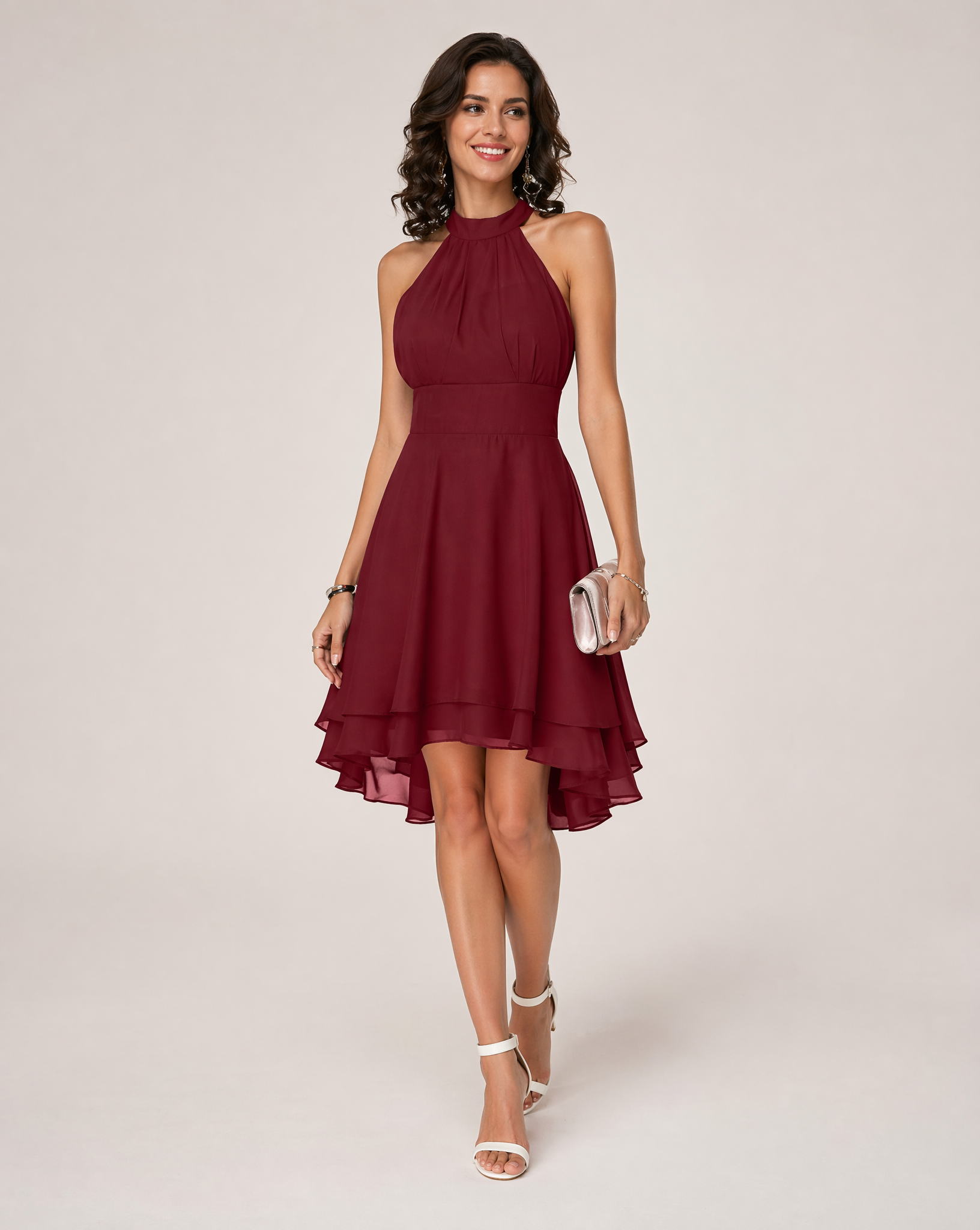 Women's Lightweight Chiffon Halter Midi Dress | Romantic Tiered Summer Gown 4