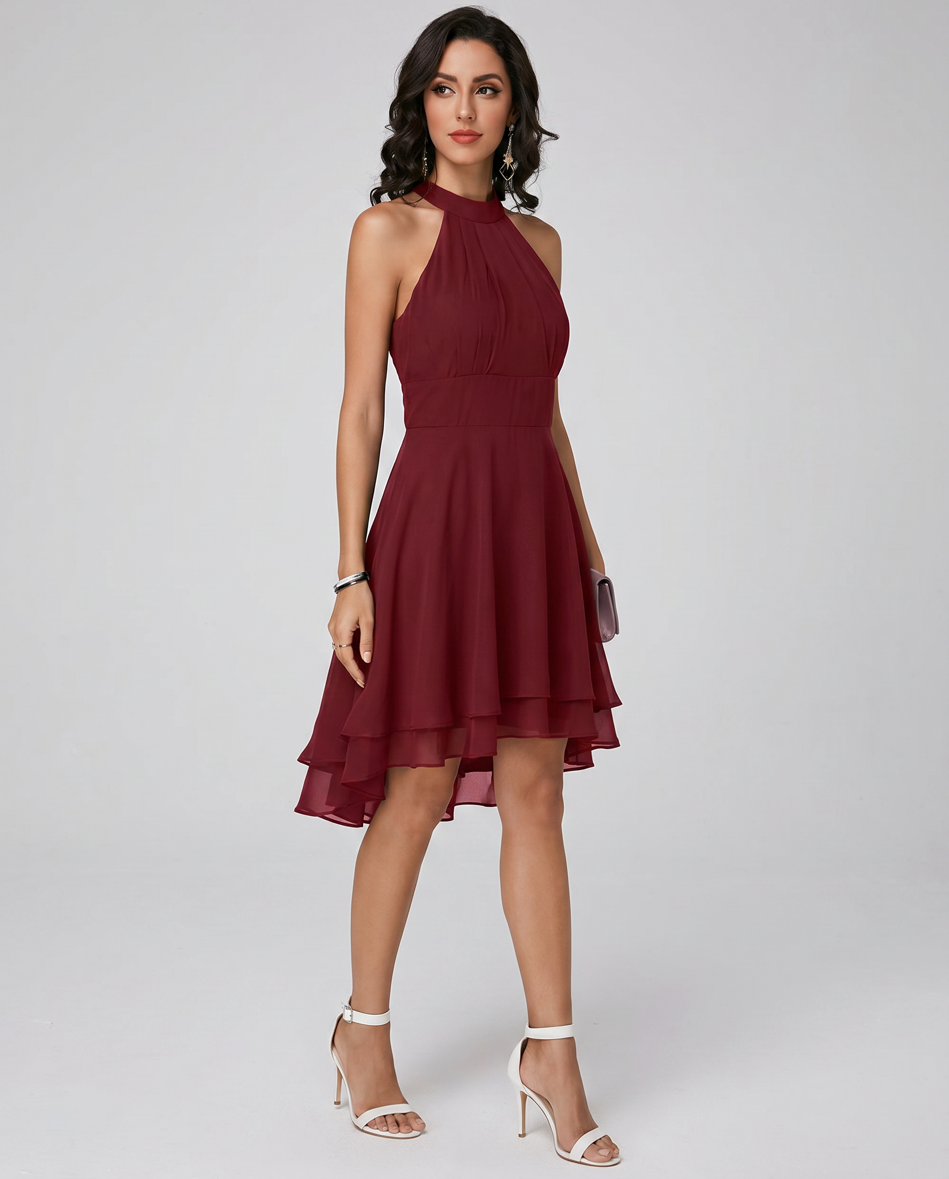 Women's Lightweight Chiffon Halter Midi Dress | Romantic Tiered Summer Gown 5