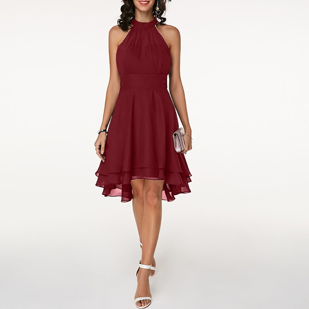 Women's Lightweight Chiffon Halter Midi Dress | Romantic Tiered Summer Gown 7