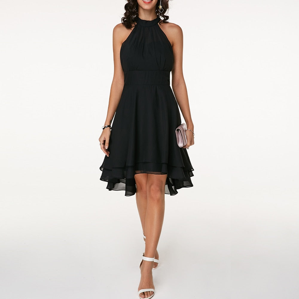 Women's Lightweight Chiffon Halter Midi Dress | Romantic Tiered Summer Gown 9