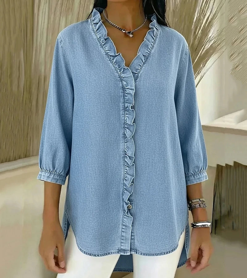 Women's Lightweight Cotton Blouse | Relaxed Fit Ruffled Summer Top 1