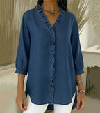 Women's Lightweight Cotton Blouse | Relaxed Fit Ruffled Summer Top 2