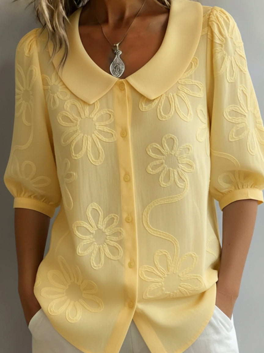 Women's Lightweight Floral Blouse | Flowing 3/4 Sleeve Summer Top 0