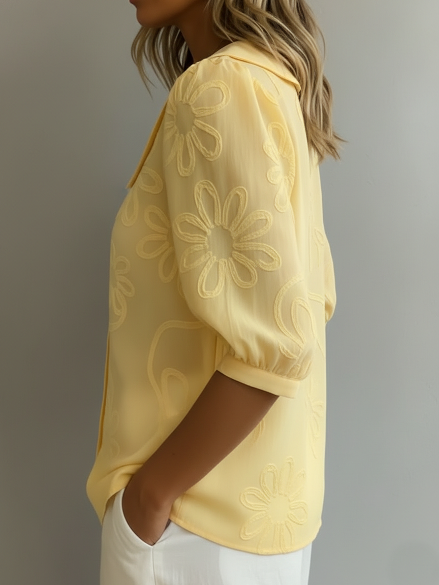 Women's Lightweight Floral Blouse | Flowing 3/4 Sleeve Summer Top 1