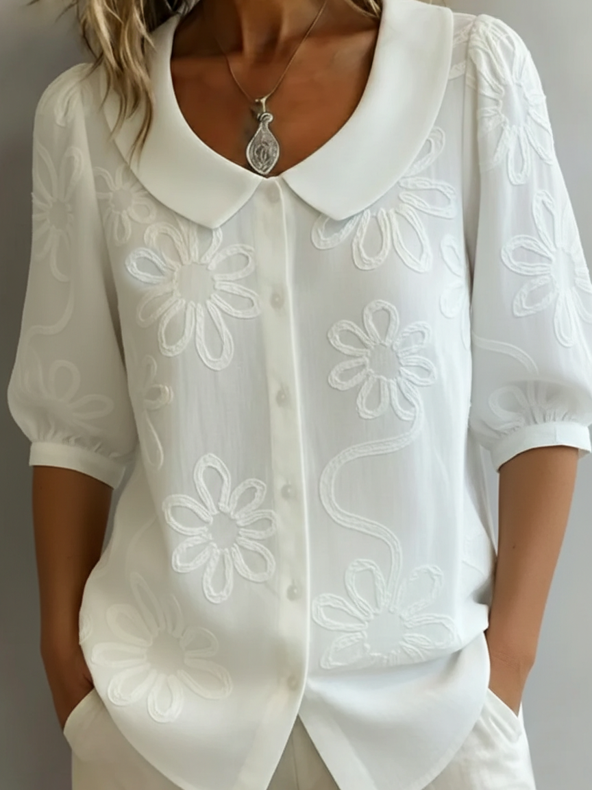 Women's Lightweight Floral Blouse | Flowing 3/4 Sleeve Summer Top 2