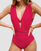 Womens Luxury Swimwear | Elegant One Piece Tummy Control Swimsuit with Deep V-Neck 6