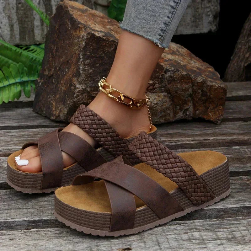 Womens Matte Synthetic Platform Sandals | Stylish Criss-Cross Open Toe Footwear 1