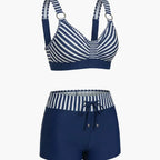 Womens Nylon Striped Bikini Set | Stylish Comfortable Swimwear | Summer Ready Swim Shorts 1