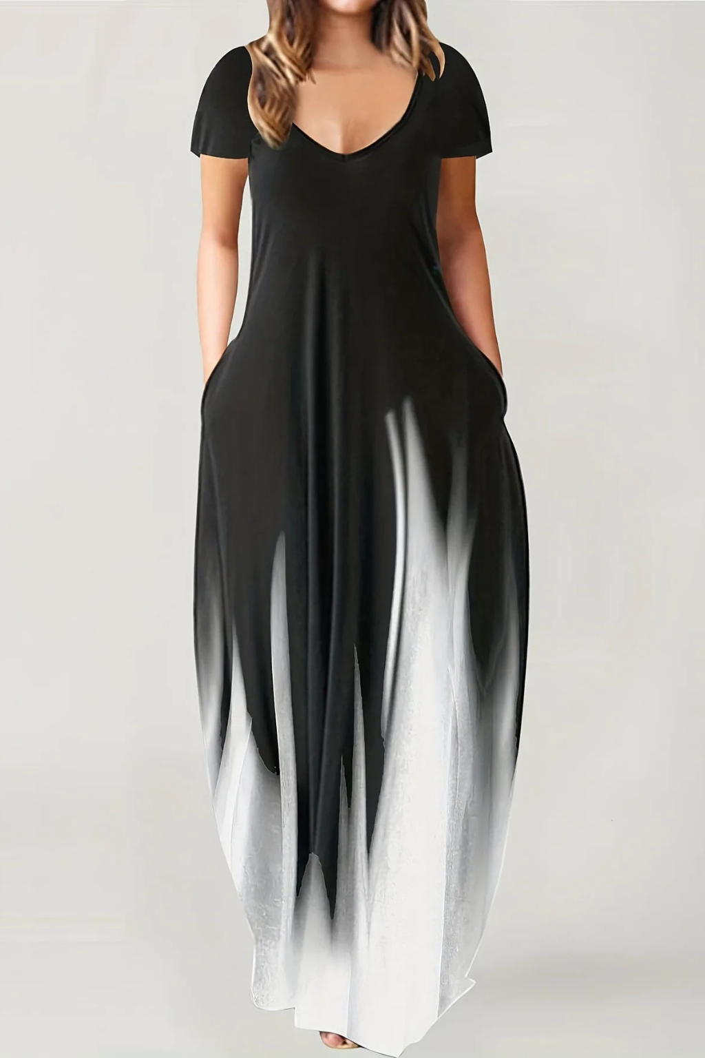 Womens Ombre Maxi Dress | Elegant V-Neck Short Sleeve Summer Dress with Pockets 4
