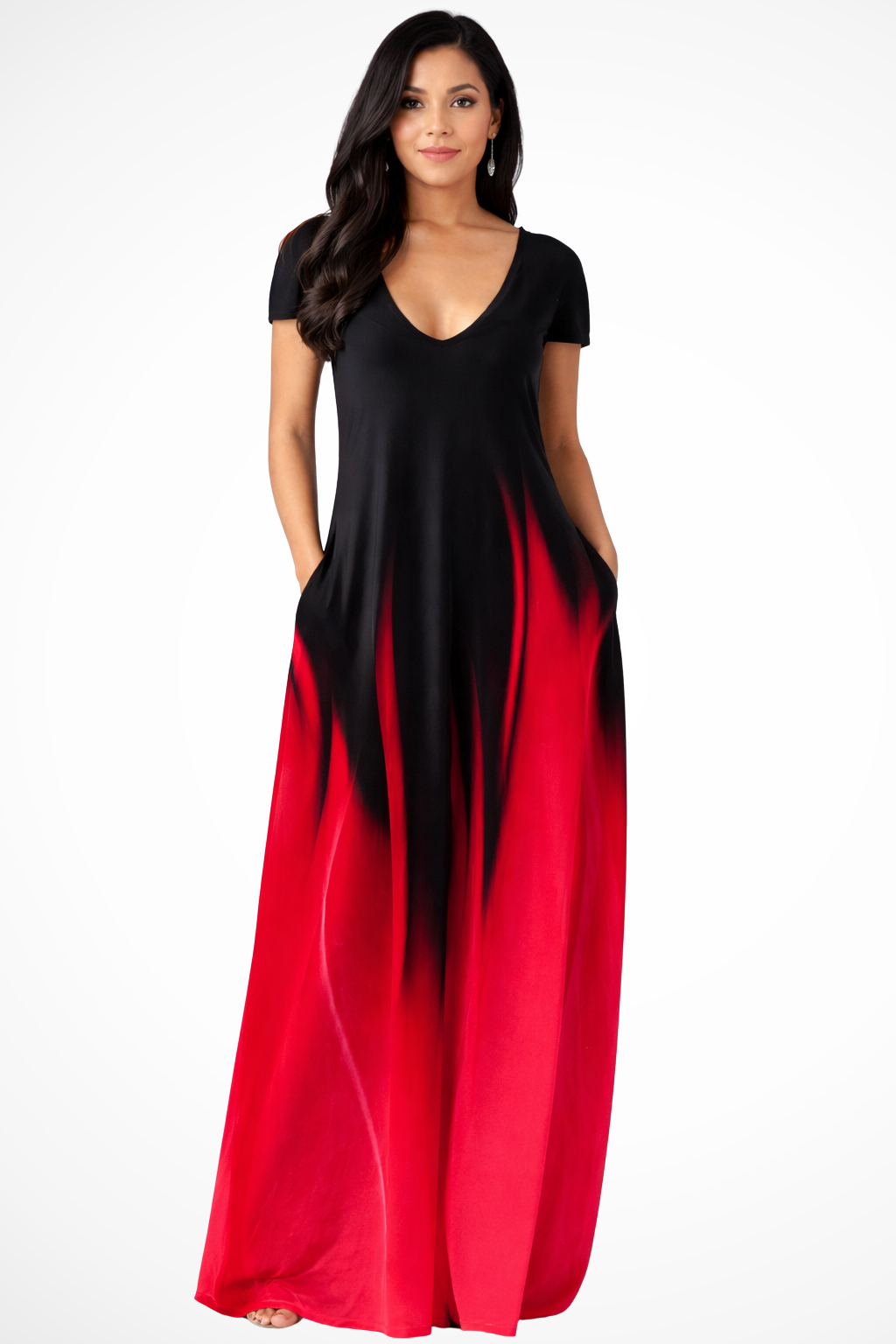 Womens Ombre Maxi Dress | Elegant V-Neck Short Sleeve Summer Dress with Pockets 7