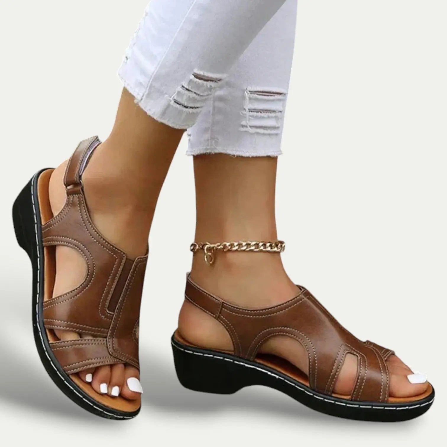 Womens PU Leather Sandals | Comfortable Cushioned Low-Heel Everyday Footwear 1