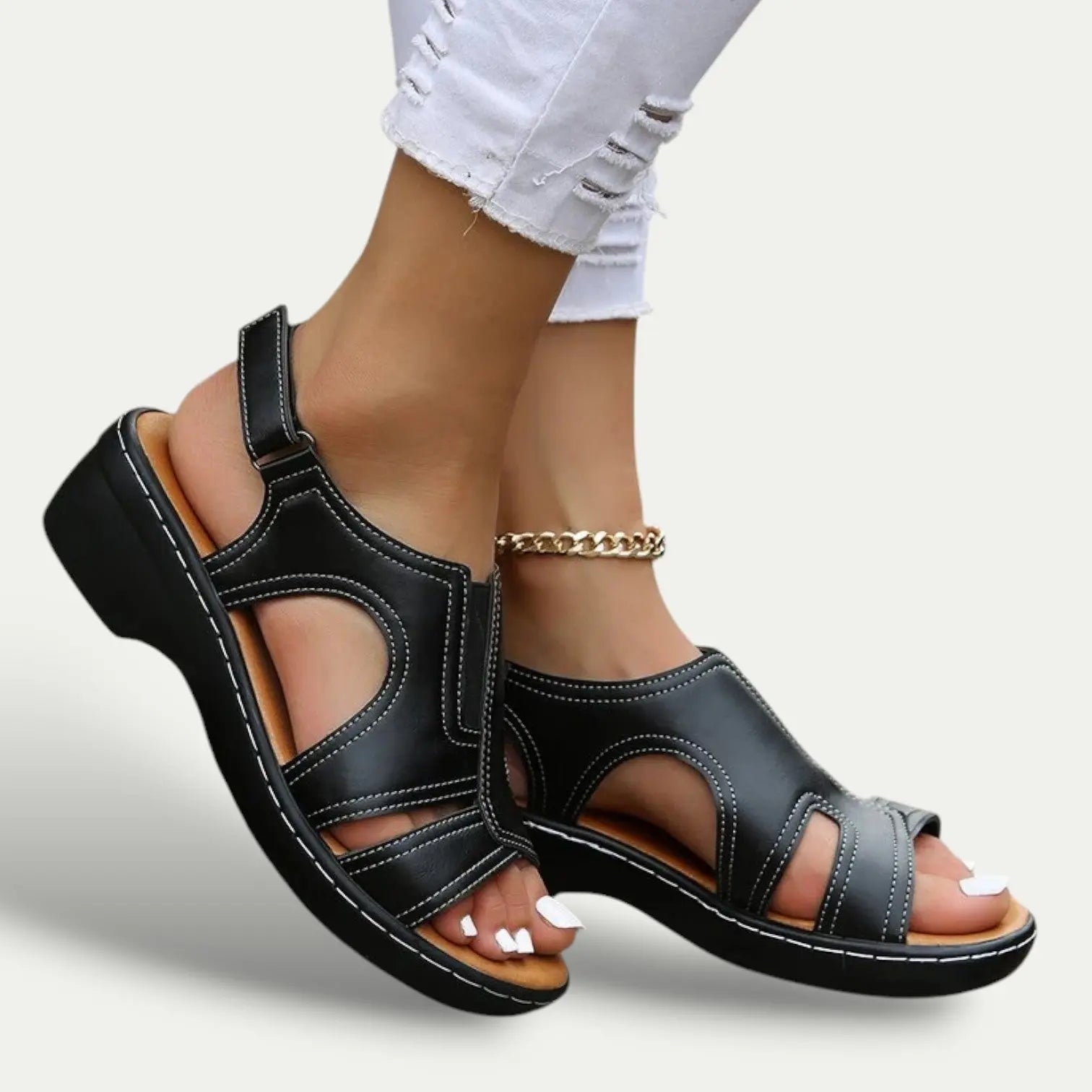 Womens PU Leather Sandals | Comfortable Cushioned Low-Heel Everyday Footwear 4