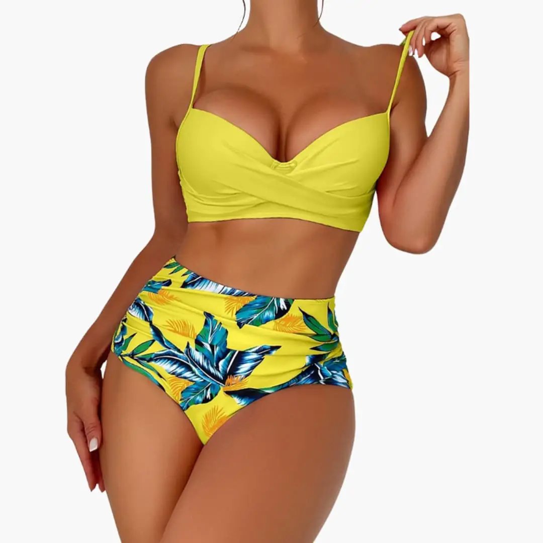 Womens Patterned Stretch High-Waisted Bikini Set | Structured Push-Up Top for Summer 2