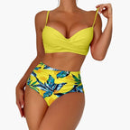 Womens Patterned Stretch High-Waisted Bikini Set | Structured Push-Up Top for Summer 2