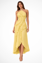 Women's Pleated Fabric Maxi Dress | Ruffled Halter Summer Gown 1
