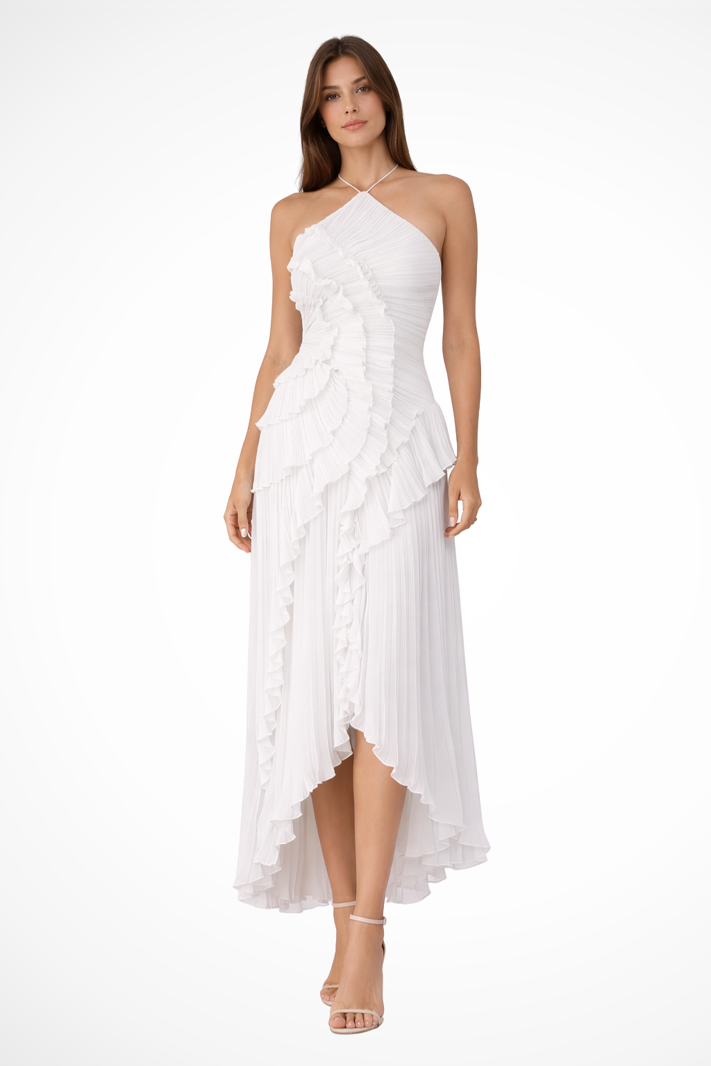 Women's Pleated Fabric Maxi Dress | Ruffled Halter Summer Gown 2